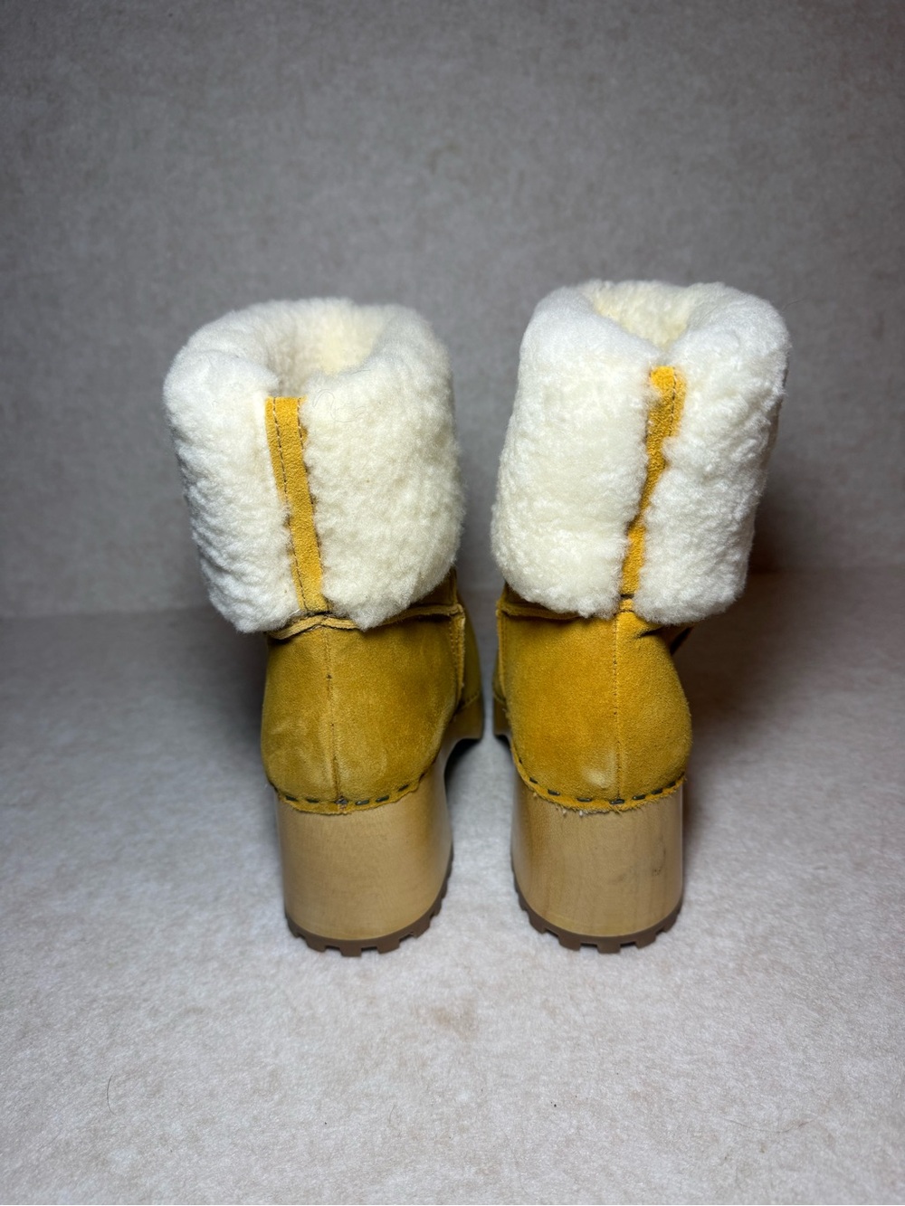 MIA Mustard Yellow Jildie Suede Ankle Boots White Shearling Fur Leather Size 7M - Picture 5 of 10